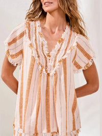 Tribal - Textured Linen V-neck Top