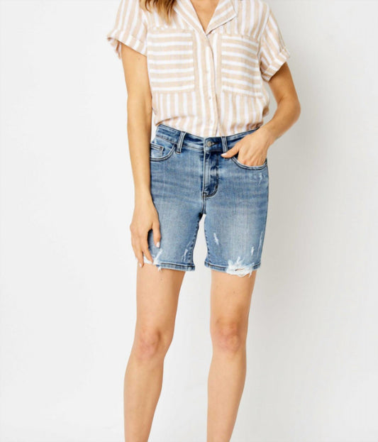 Judy Blue - High Waist Destroyed Hem Bermuda Shorts