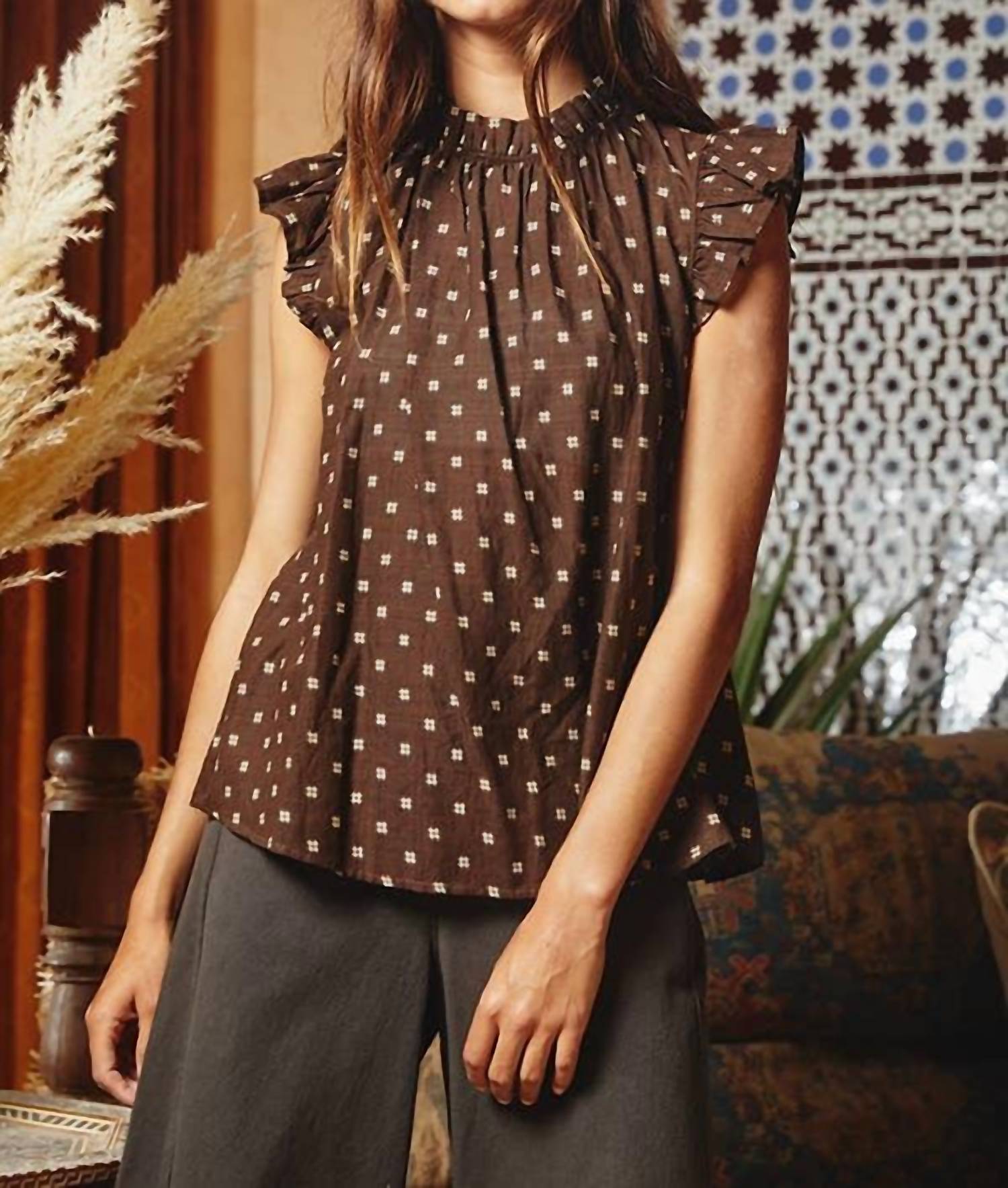 Bucketlist - Pretty Ruffle Neck And Shoulder Blouse
