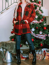 Sweet Lover Fashion - Fuzzy Plaid Midi Coat