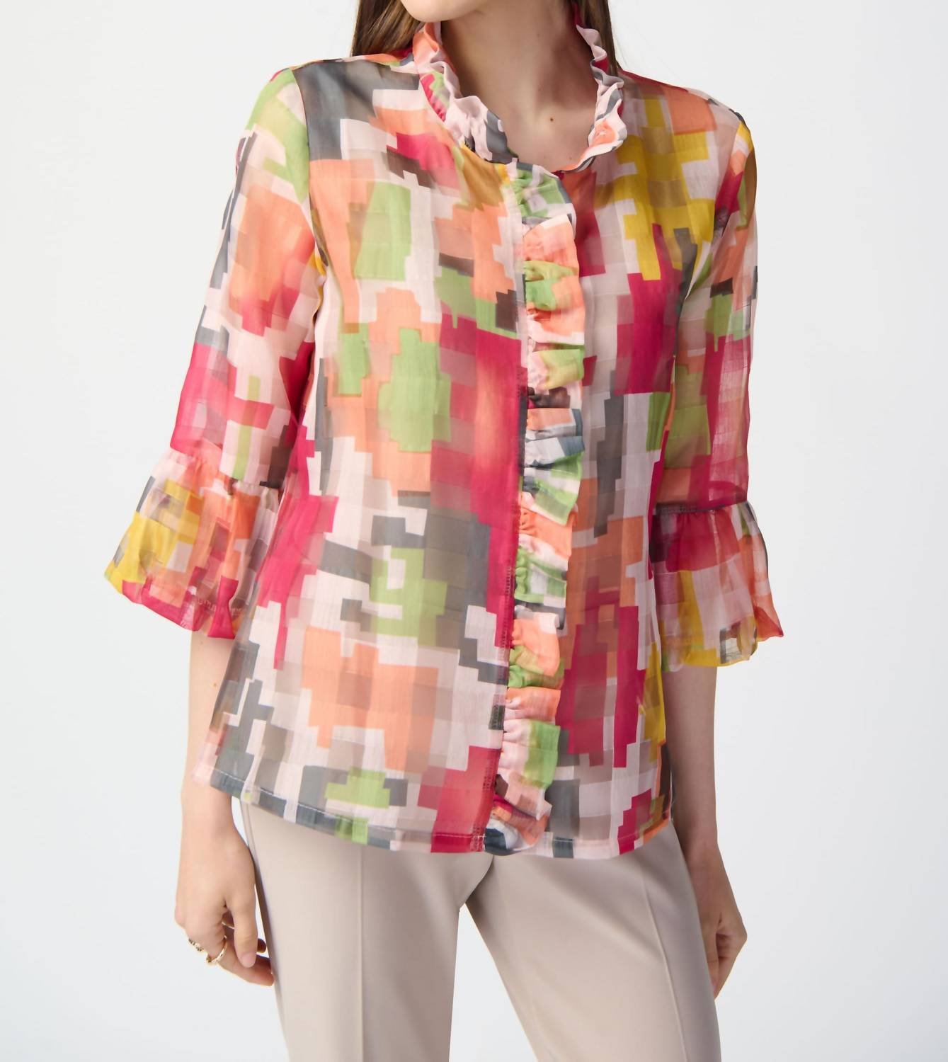 GEO PRINT RUFFLED JACKET