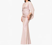 Betsy & Adam - Gracie Metallic Glitter Draped Gown