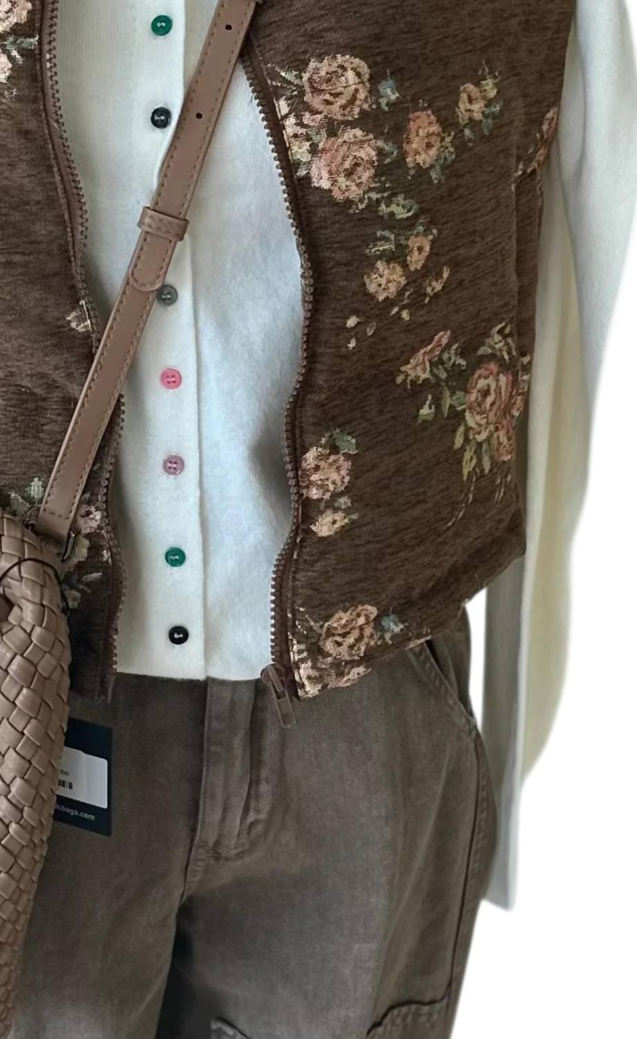 So Me Women's Floral Vest in brown - women's jacket - detail view