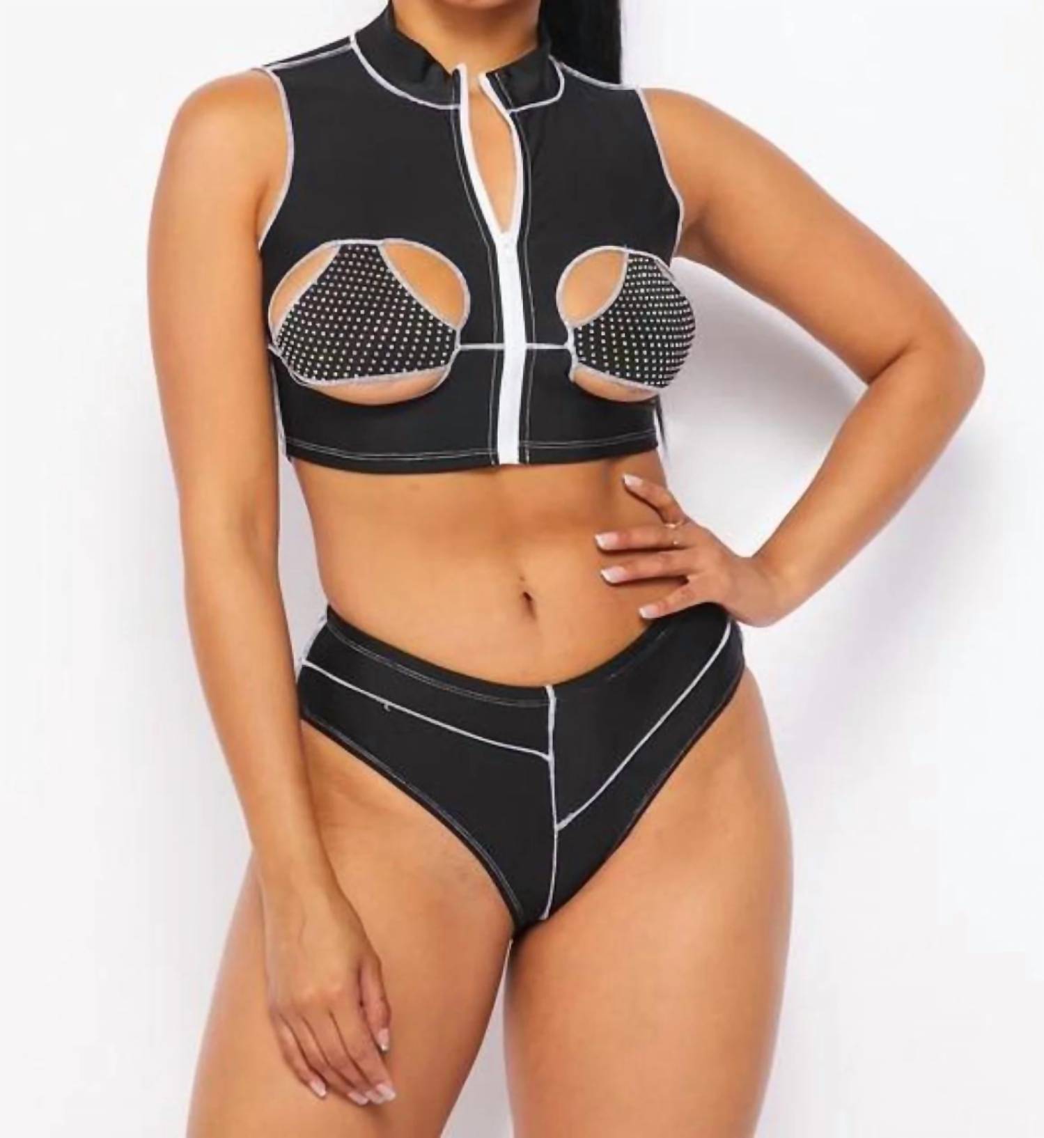 Hot & Delicious - Fair Game Crop Rhinestone Swim Set