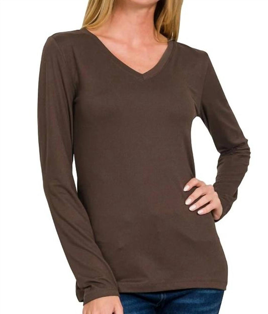 Zenana - Back To Basic V-Neck Long Sleeve