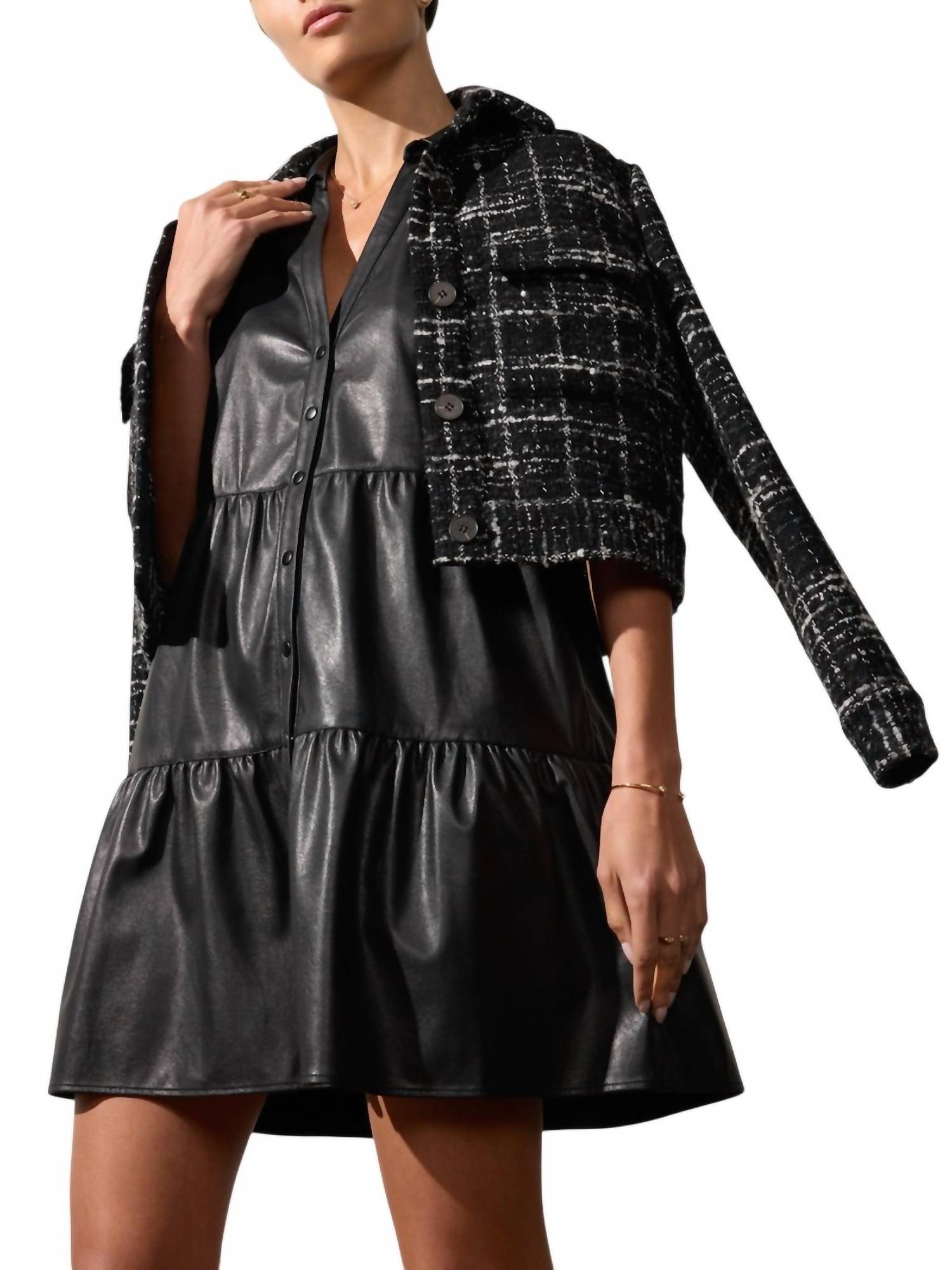 Brochu Walker Tweed Cropped Jacket in black white - women's jacket - alternate view