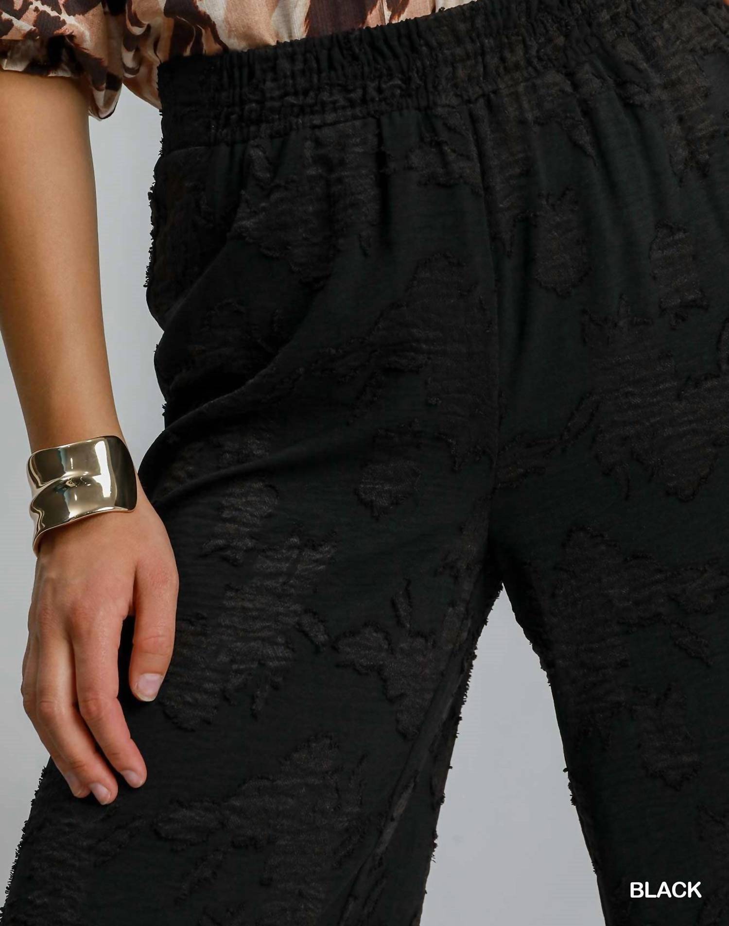 Umgee - Floral Burnout Wide Leg Pants
