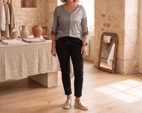 Made In Italy - Two Tone Long Sleeve V-neck Top