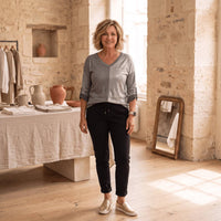 Made In Italy - Two Tone Long Sleeve V-neck Top