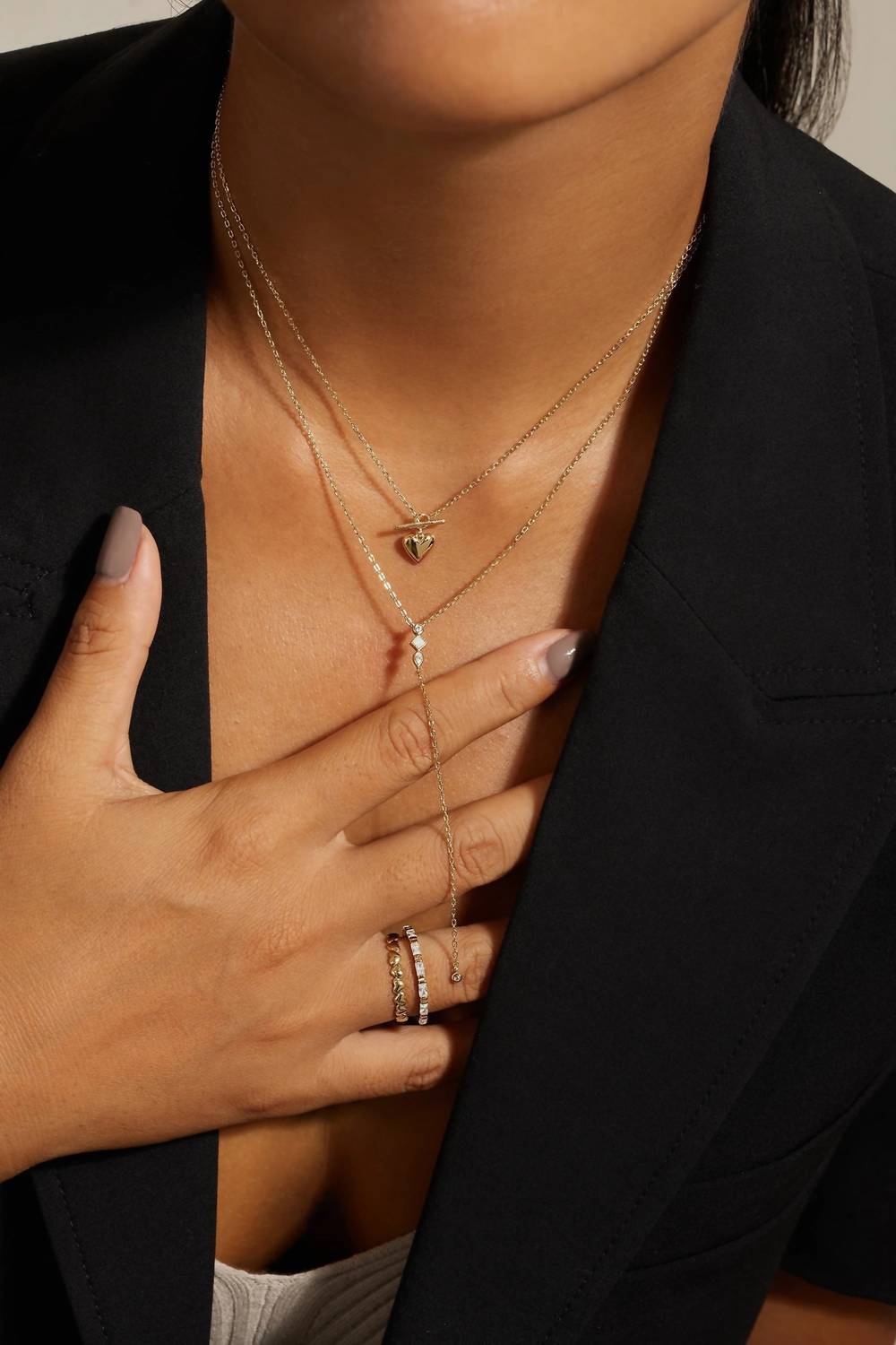 Eklexic - Women's Cz & Opal Thin Chain Lariat Necklace