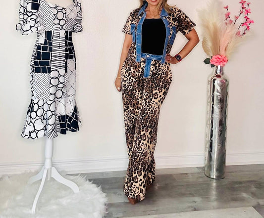 Muy Muy Fancy - Animal Print Denim Contrast Set