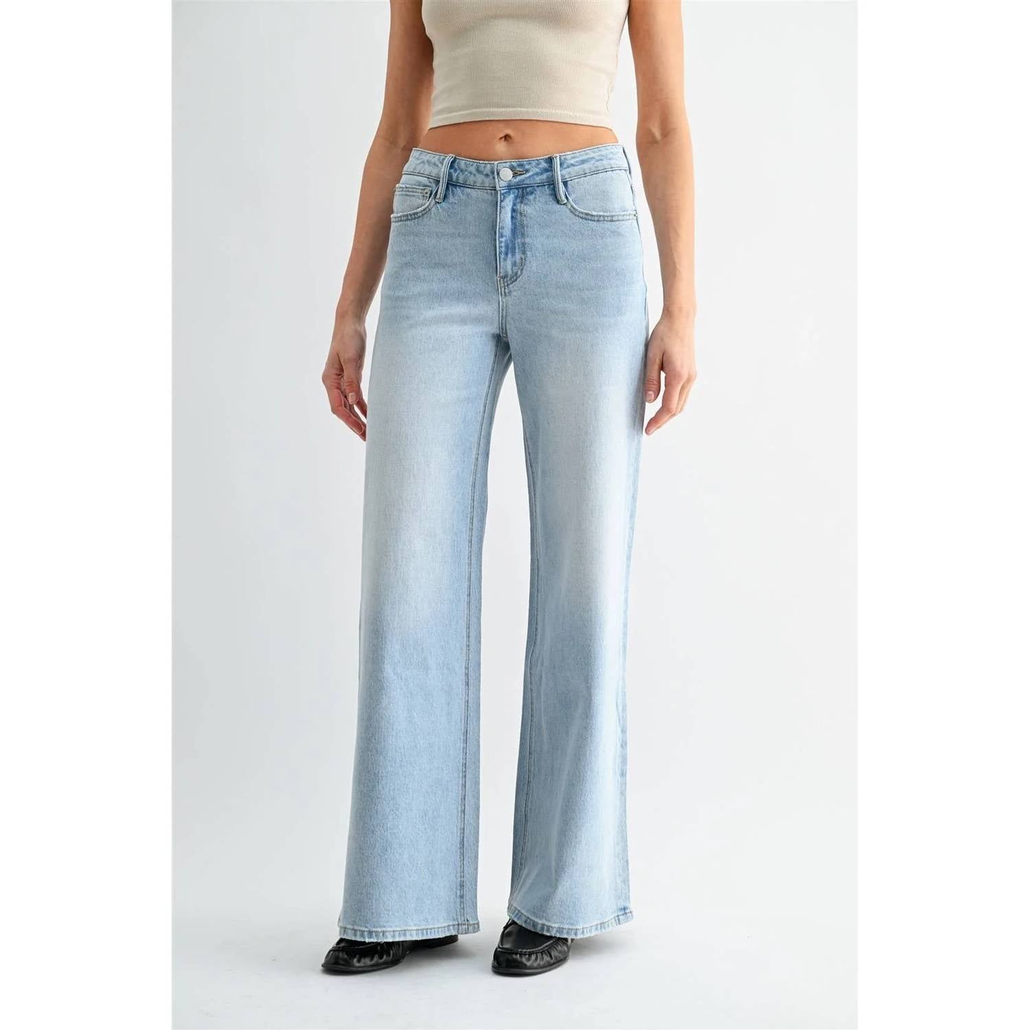 Mica Denim - Mid Rise Vintage Wide Leg Jeans