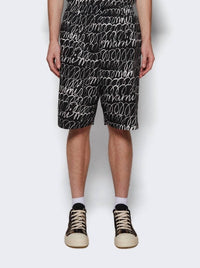 MARNI Scribbled Popeline Drawstring Shorts in black - men's shorts