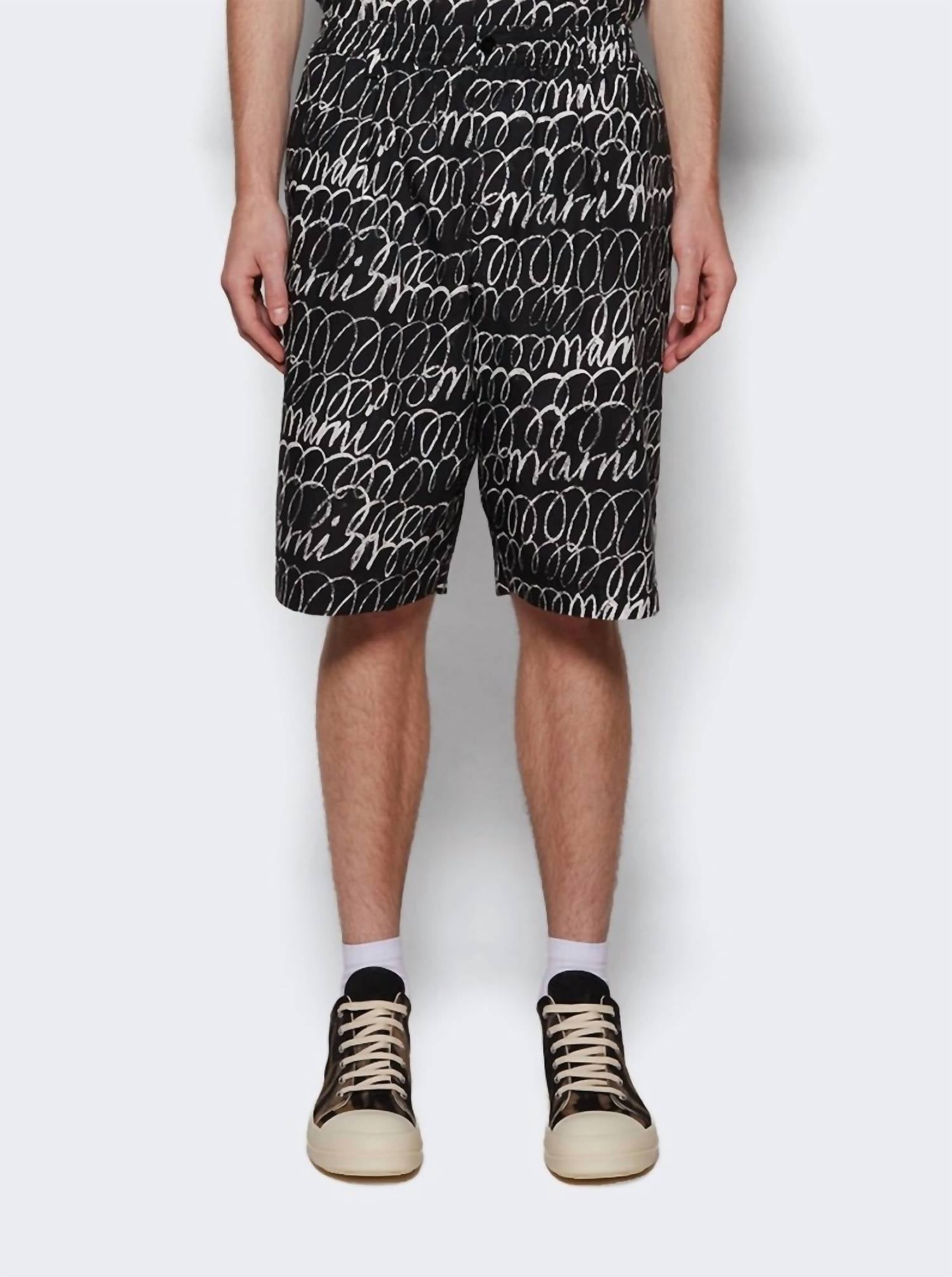 MARNI Scribbled Popeline Drawstring Shorts in black - men's shorts