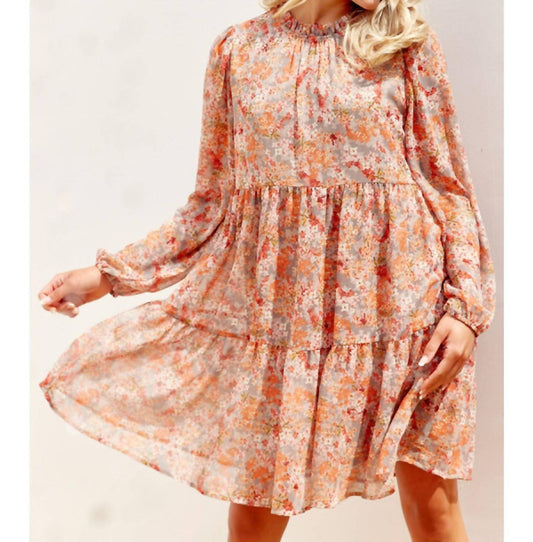 Floral Tiered Long Sleeve Dress