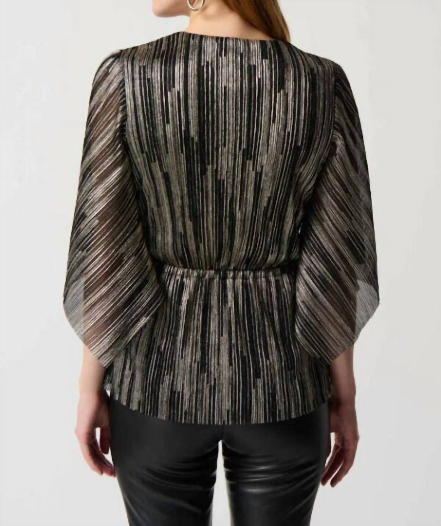 Joseph Ribkoff - Pleated Foil Knit Top With Shirred Waist And Sash