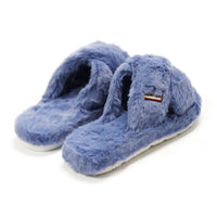 HUNTER Women's Faux Fur Flatform Crossover Slides in stornoway blue - women's shoe - detail view