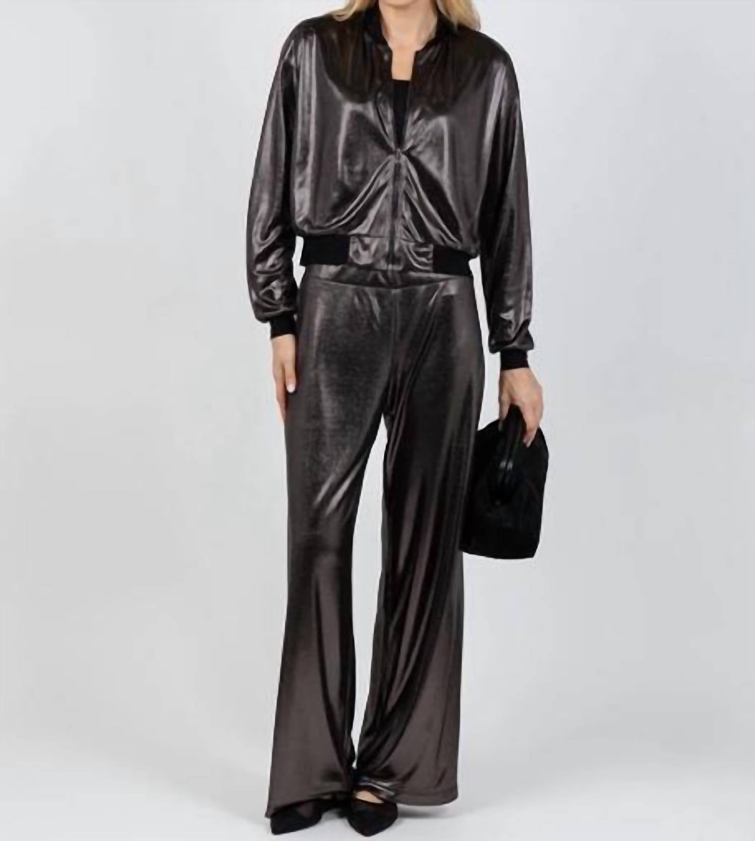 Lola & Sophie Metallic Dot Wide Leg Pants in black - women's pants