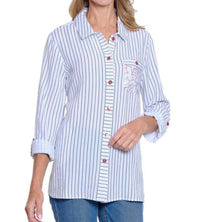 Multiples - Roll Tab Button Front Crinkle Woven Shirt