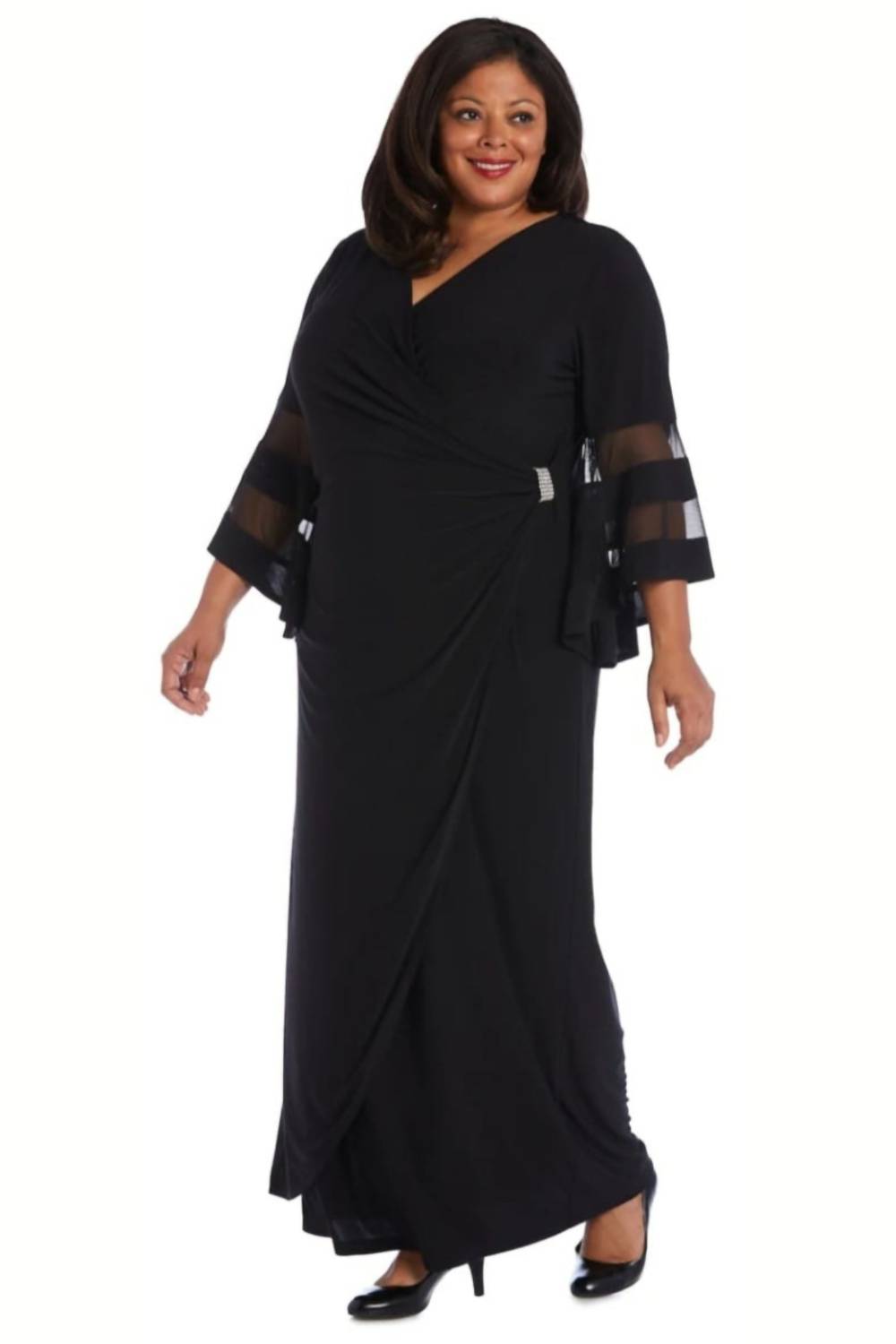 R&M Richards - Sheer Trim Bell Sleeve Evening Dress