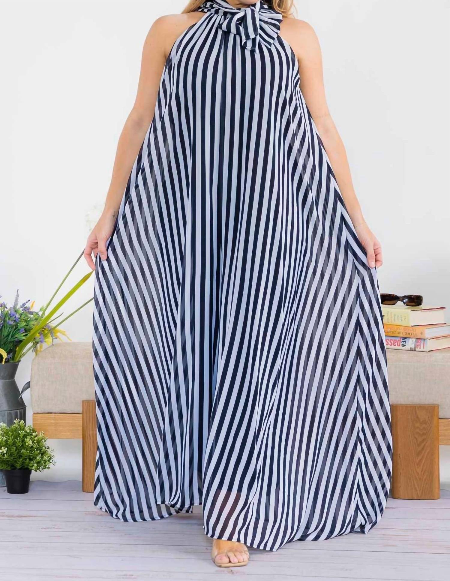 Karen Kane - Sleeveless Halter Striped Jumpsuit