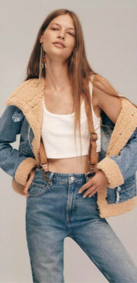 We The Free Rylee Cozy Moto Jacket in blue - women's jacket - alternate view