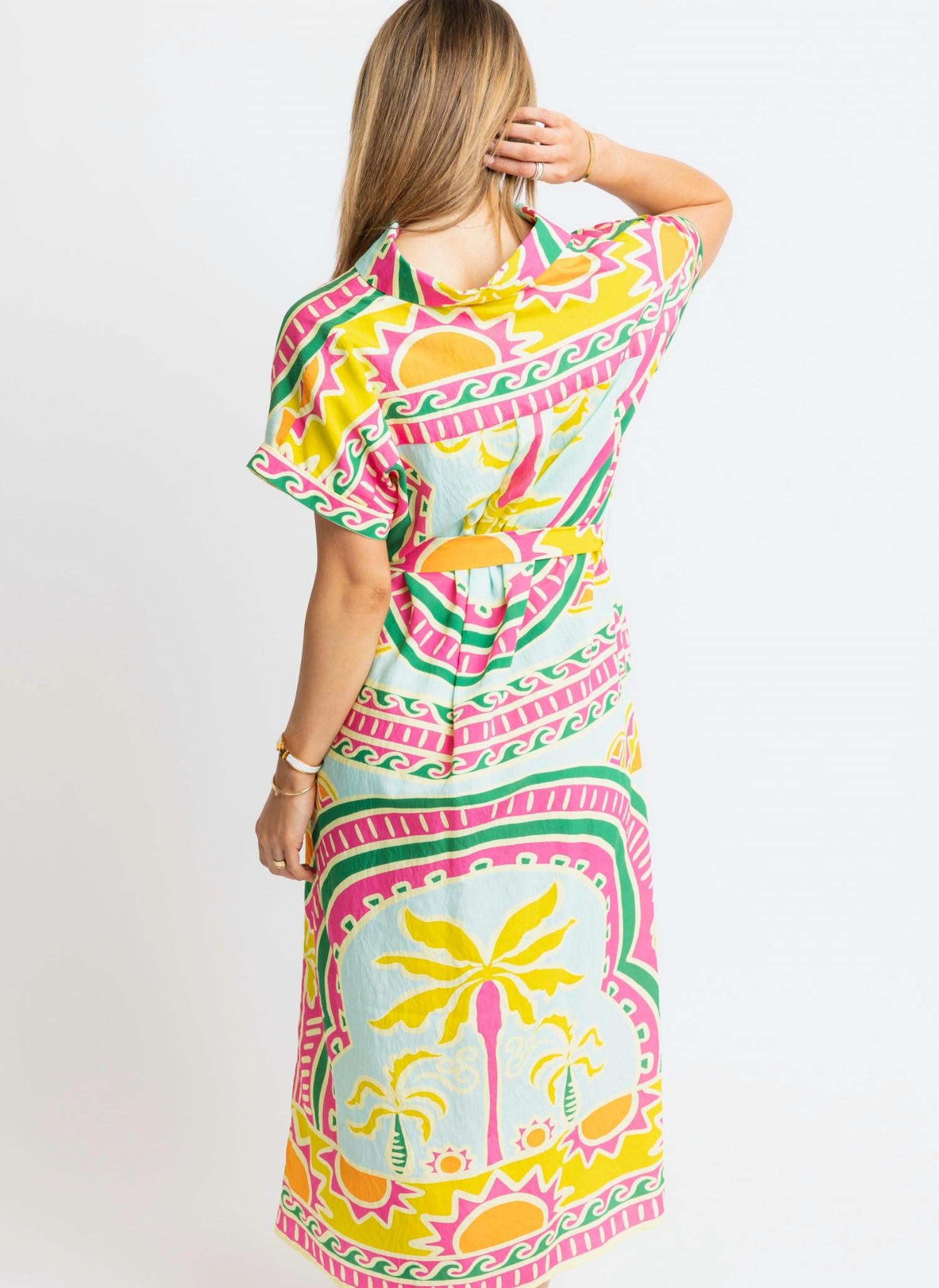 Karlie - Palm Beach Shirt Belted Maxi Dress