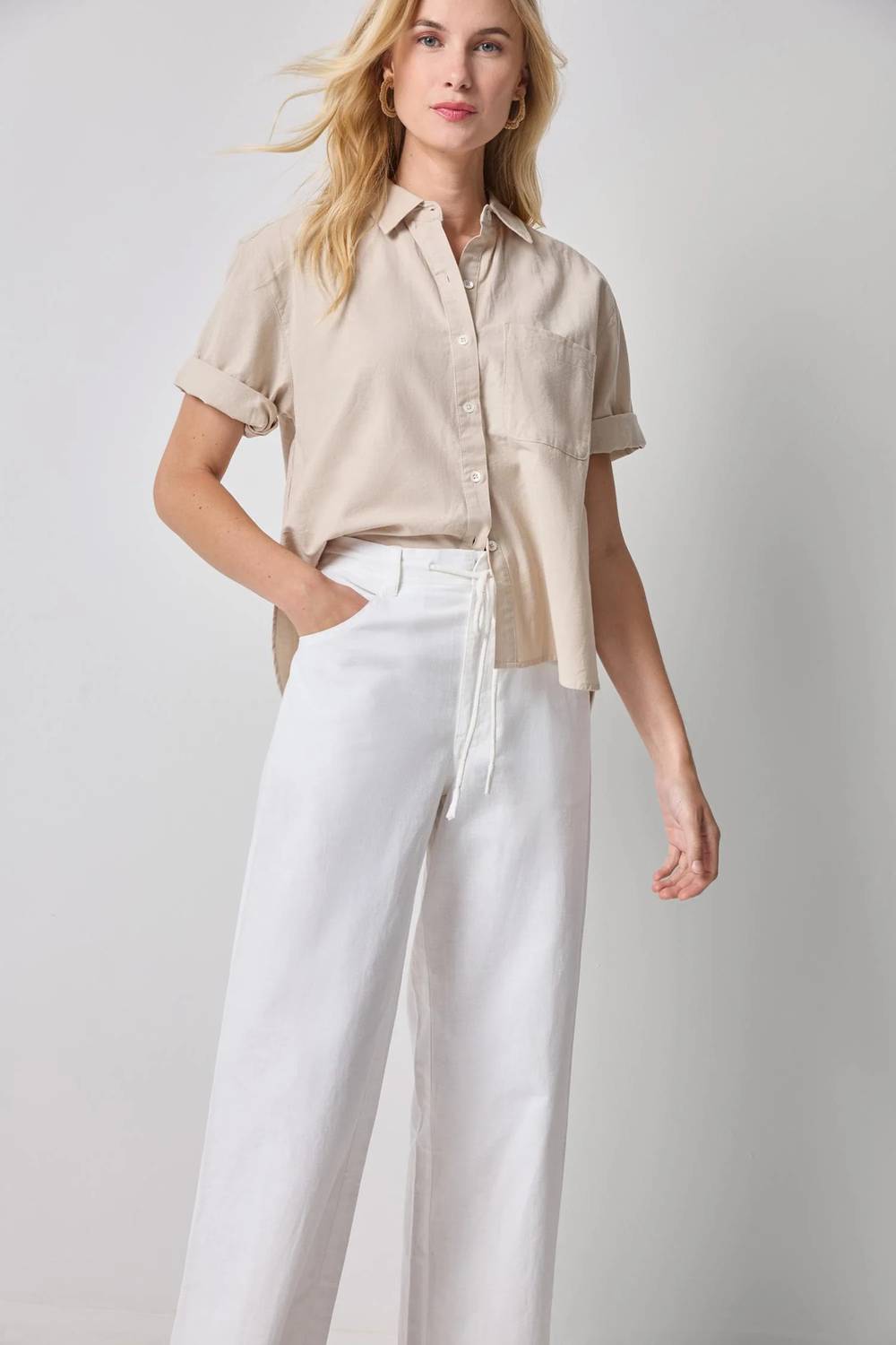 Lilla P - Linen Blend Boyfriend Button Down Shirt