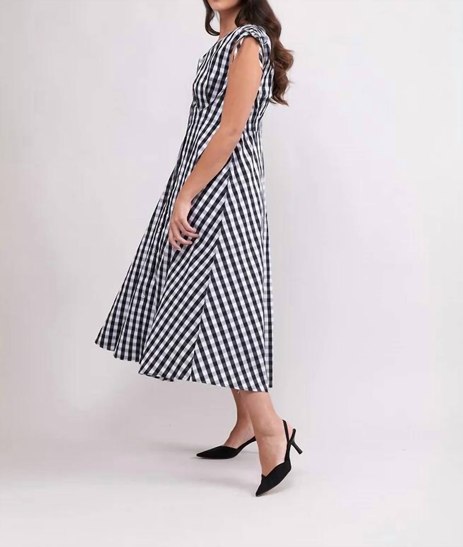 FOIL Flip It Sun Sleeveless Dress in black check - women's dress - detail view