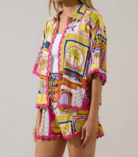 SUGARLIPS Island Sunset Postcard Button Shirt in multi - women's shirt - alternate view