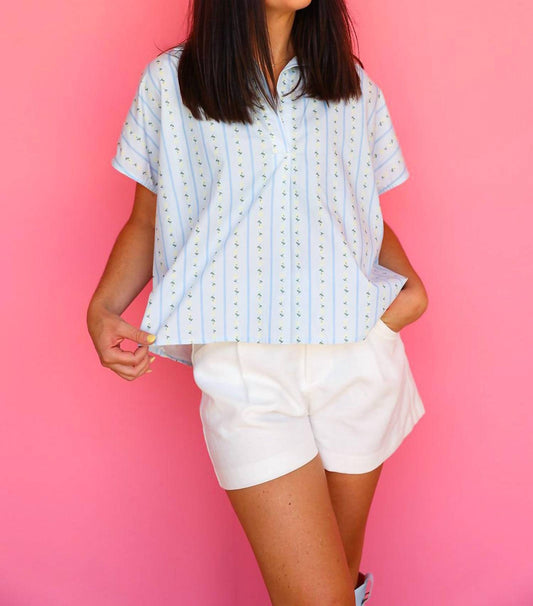 Karlie - Floral Stripe V Neck Collar Top