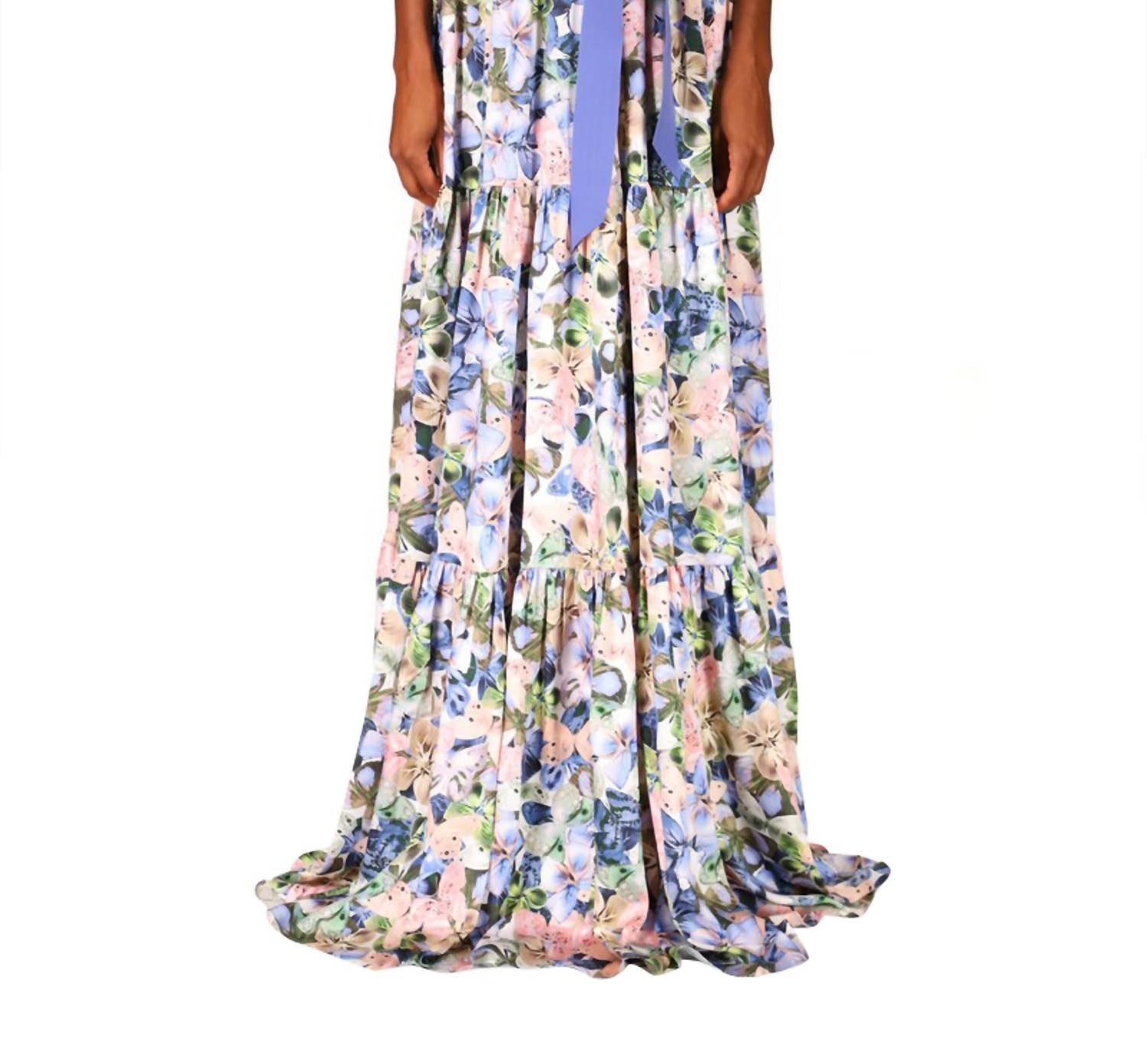 Badgley Mischka - Sleeveless Floral Butterfly Belted Gown