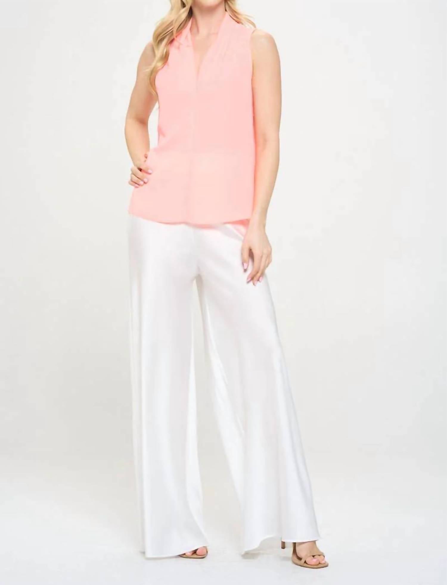 Reneec. - Solid V Neck Top With Drape Neckline