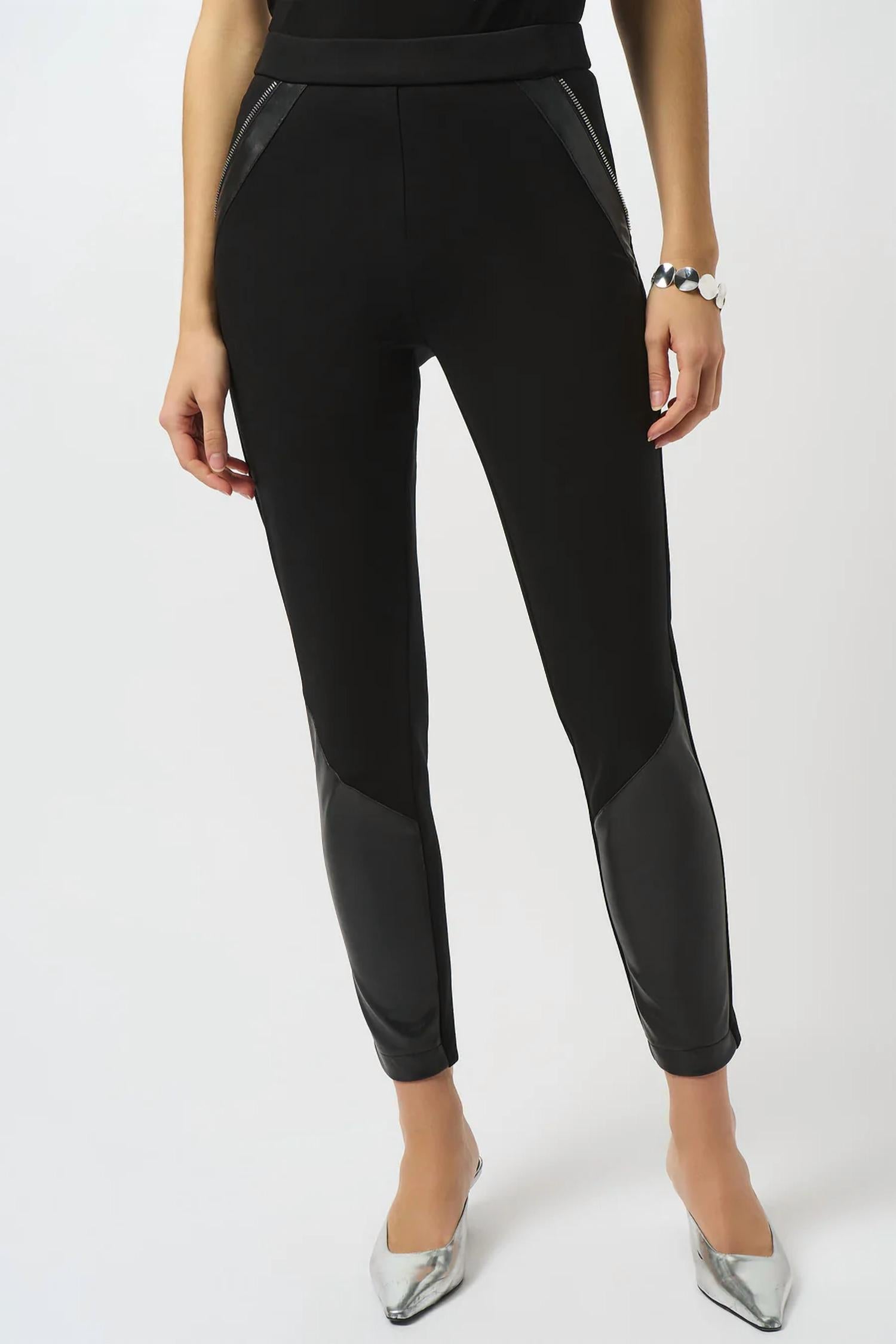 Joseph Ribkoff Colorblock Leatherette Pull-on Leggings in black - women's pants