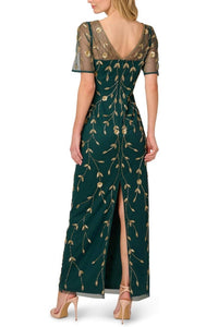 Adrianna Papell - Bead Sheer Mesh Floral Sheath Maxi Dress