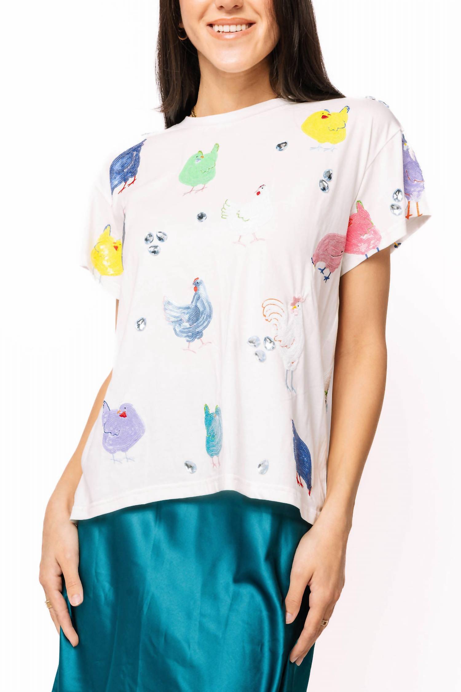 Queen Of Sparkles - Sequins Short Sleeve Chicken Tee