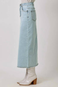 mystree Washed Front Slit Skirt in light blue - women's skirt - detail view