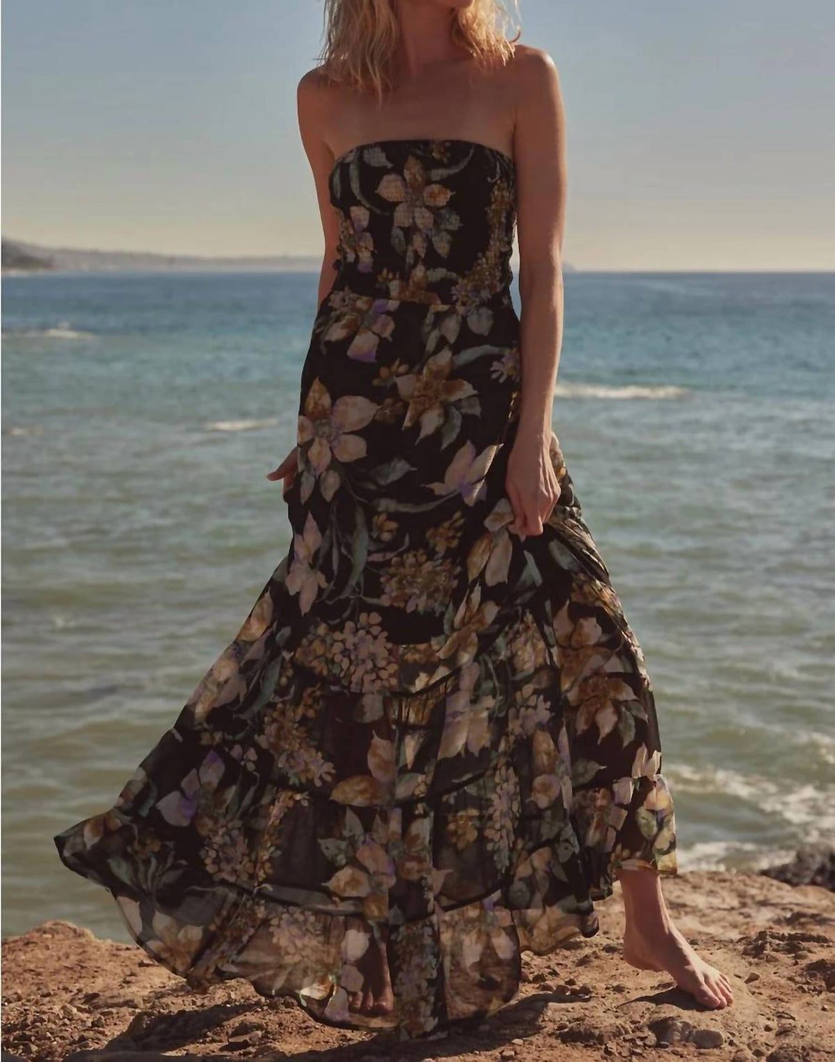 Promesa - Floral Chiffon Smocked Open-back Maxi Dress