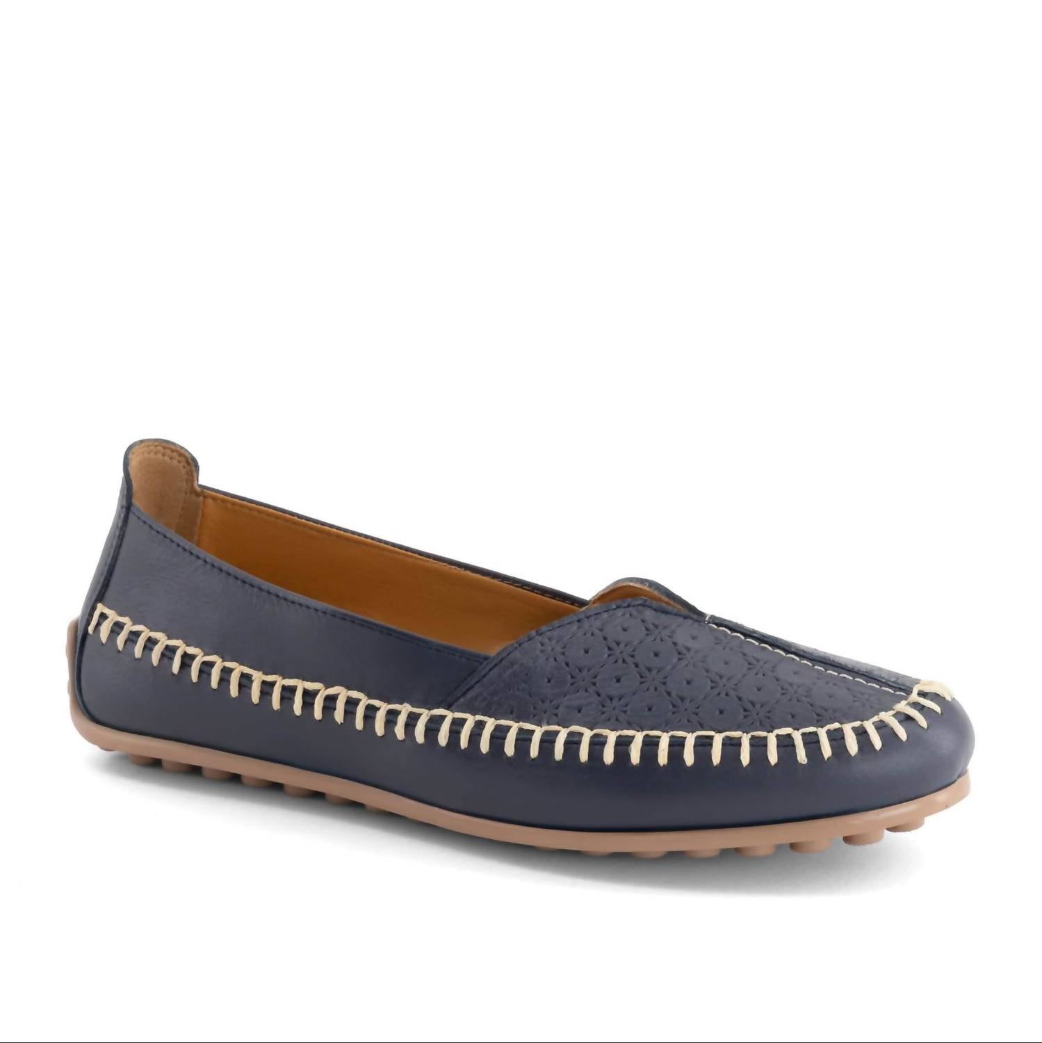 Andrea Women's Leather Loafer in navy blue - women's flats