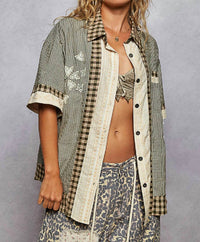 POL Print Textured Button Down Shirt in multi - women's t-shirt - alternate view