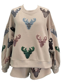 QUEEN OF SPARKLES Deer Head Sweatshirt in beige - women's top - view 5