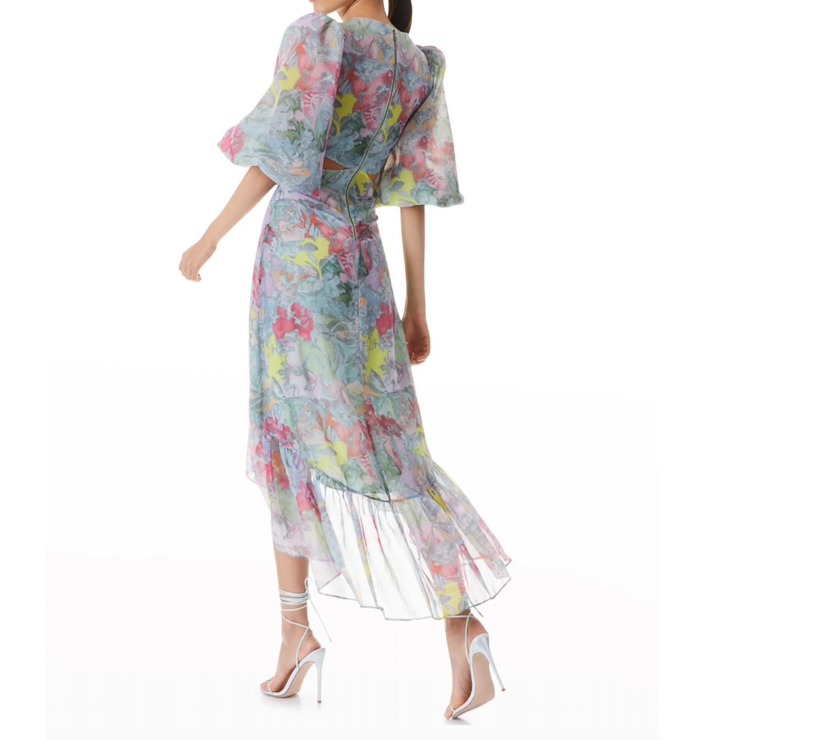 Alice + Olivia - Katia Twist-Front Floral Cutout High Low Dress