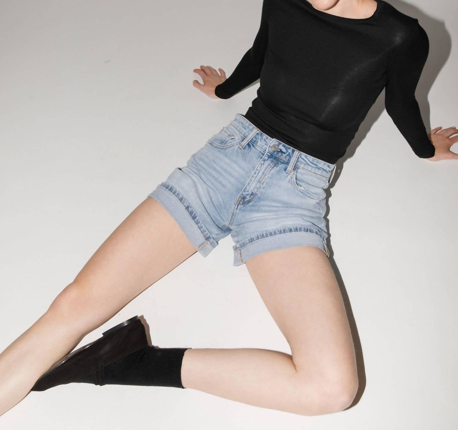 Vervet By Flying Monkey - Rebecca Cuffed Denim Shorts