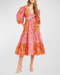 Elise Puff Sleeves Midi Dress