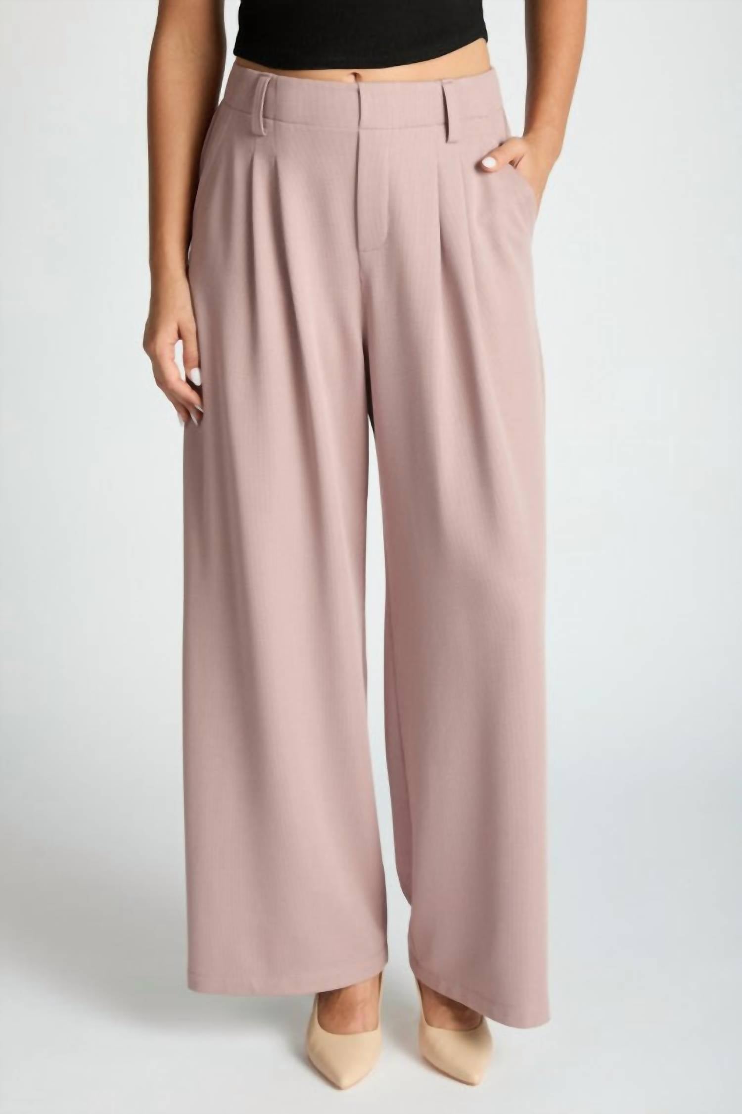 Loit - Wide Leg Waffle Textured Pleated Pants