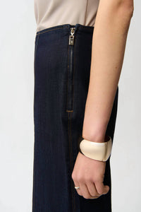 Joseph Ribkoff Culotte Jeans with exposed side zipper in denim - women's pants - detail view