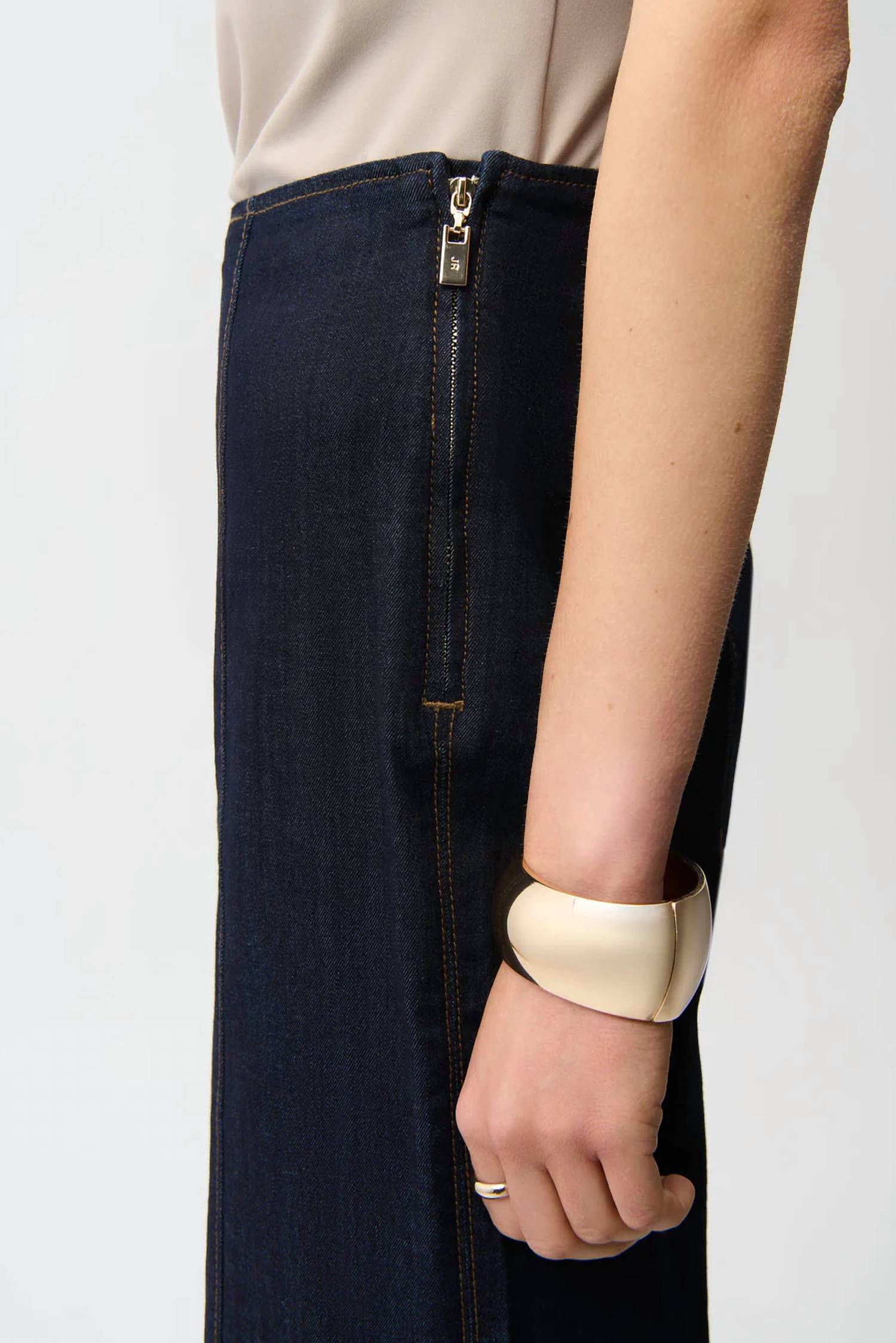 Joseph Ribkoff Culotte Jeans with exposed side zipper in denim - women's pants - detail view