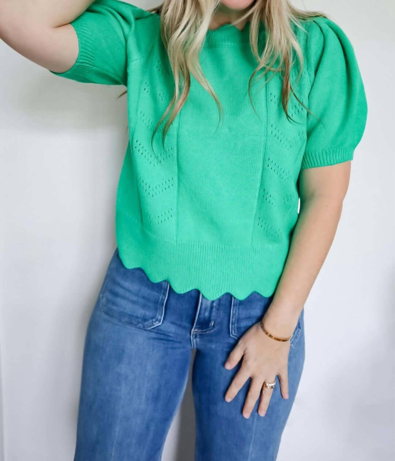 Jodifl - Shari Scallop Edge Accent Lightweight Sweater Top