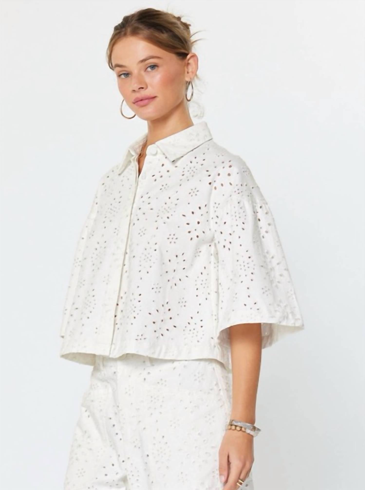 Current Air - Eyelet Cropped Button-down Shirt