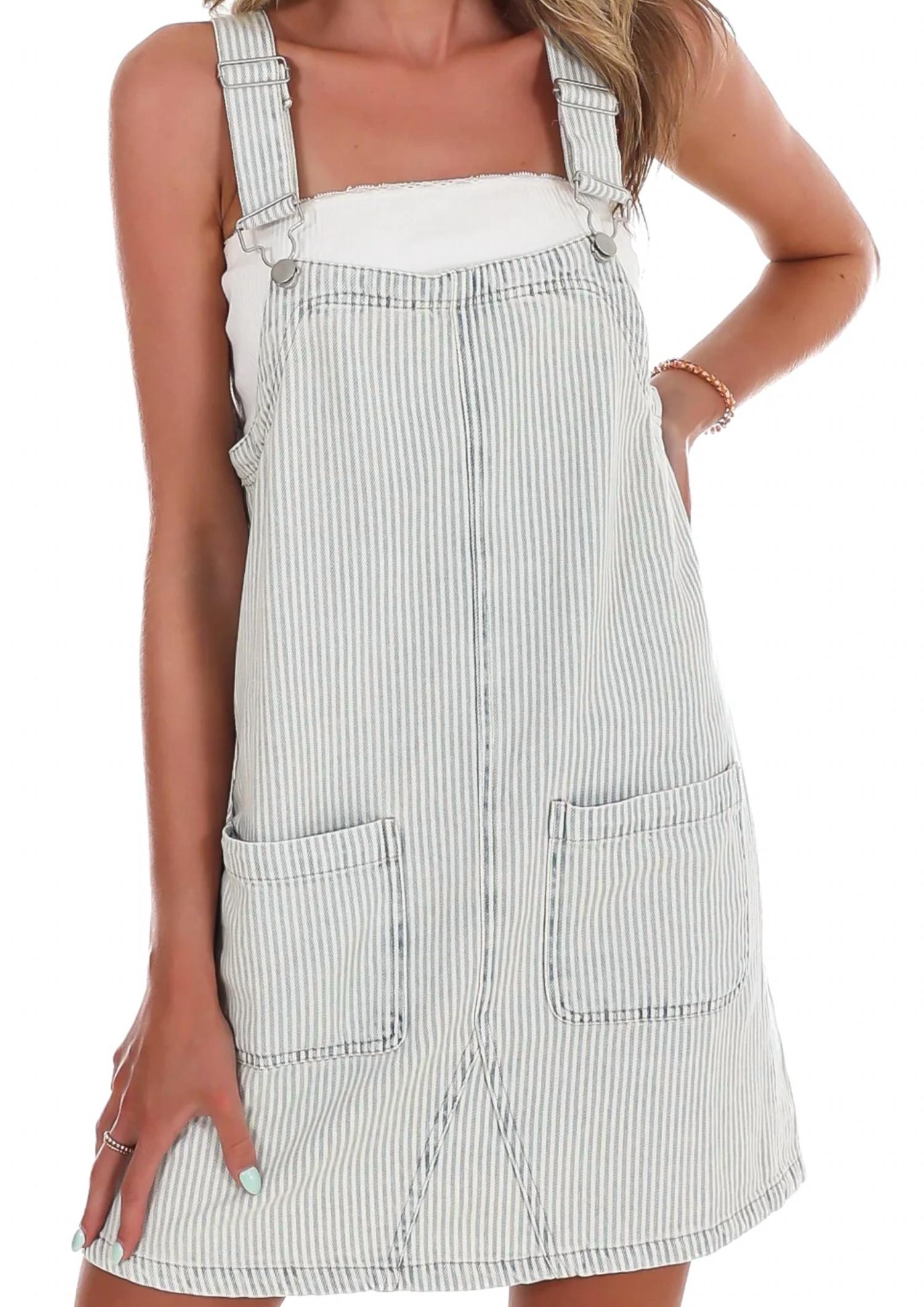 Blu Pepper - Outlook Stripe Denim Overall Mini Dress